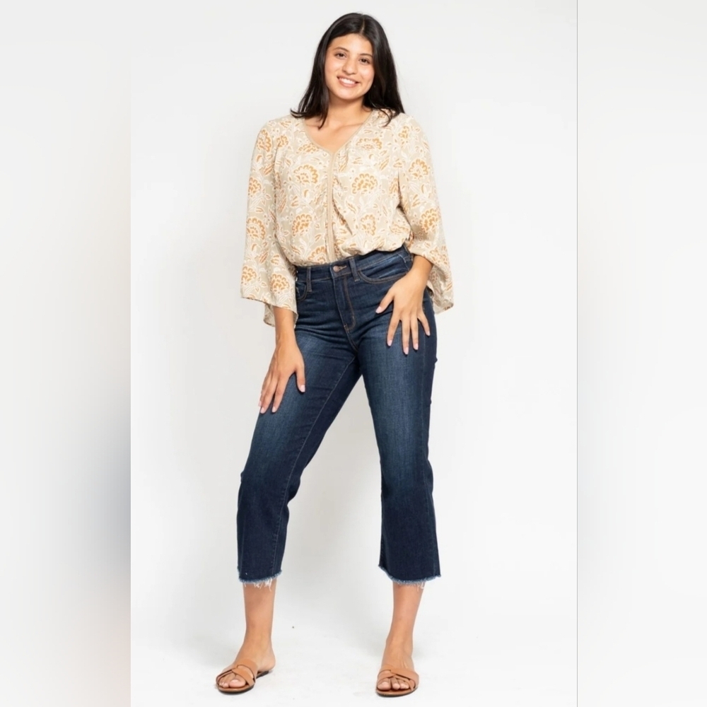 Judy Blue HR Dark Wash Wide Leg Cropped Denim Jeans Classic Stretch 7/28 NEW